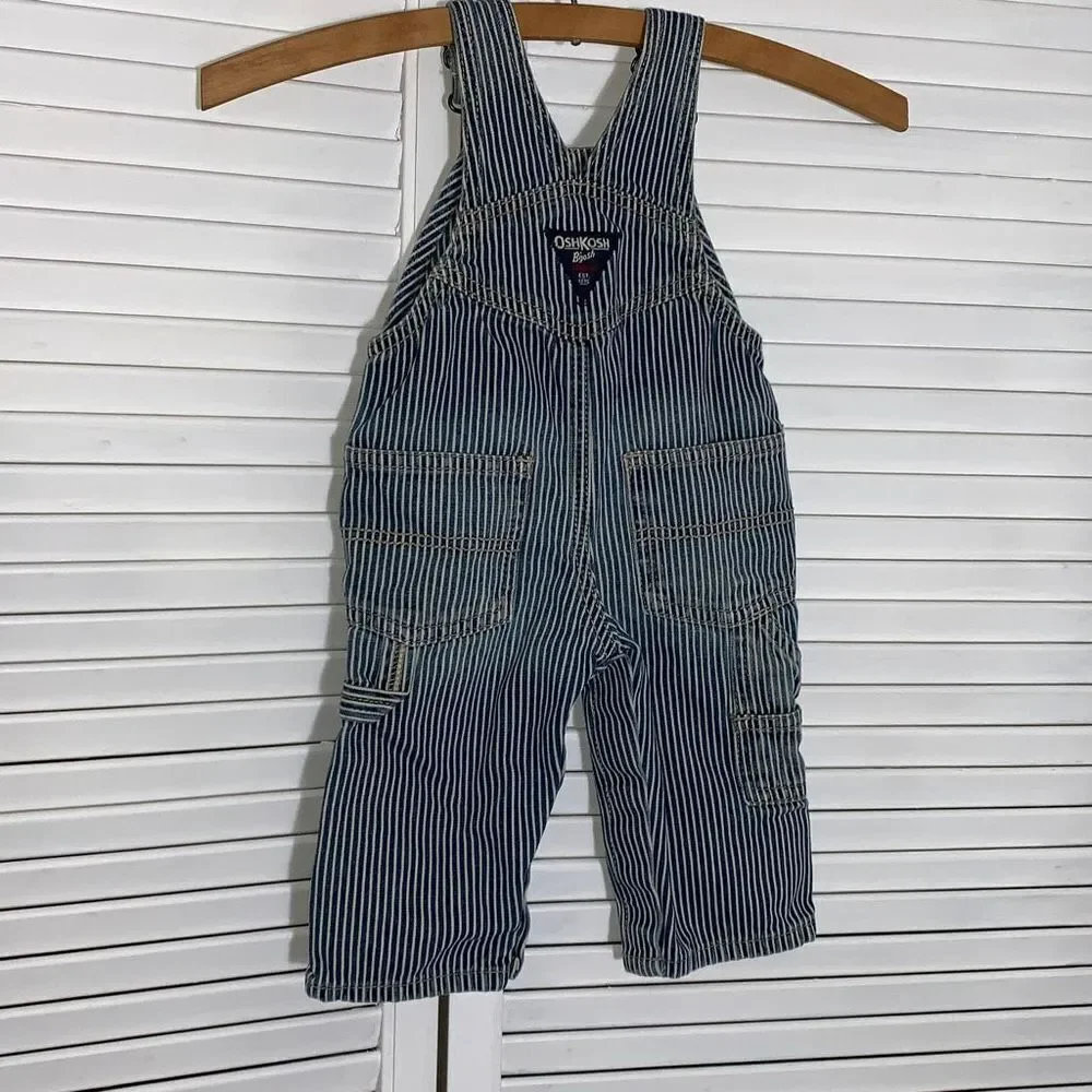 OSHKOSH b'gosh Blue Jean‎ Striped Railroad Engineer Bib Overalls Boys 6 Months